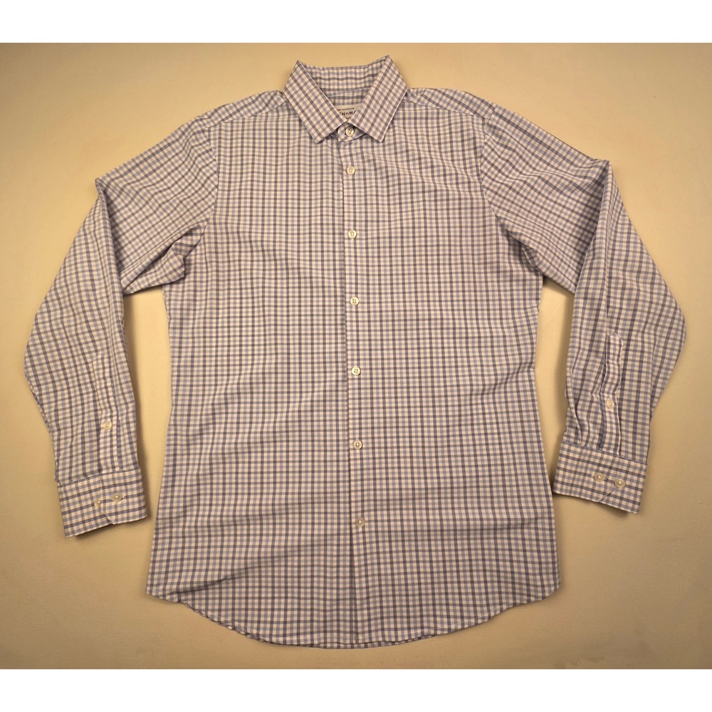 Mizzen+Main Leeward Blue Gingham Performance Dress Shirt Mens Large Trim Fit